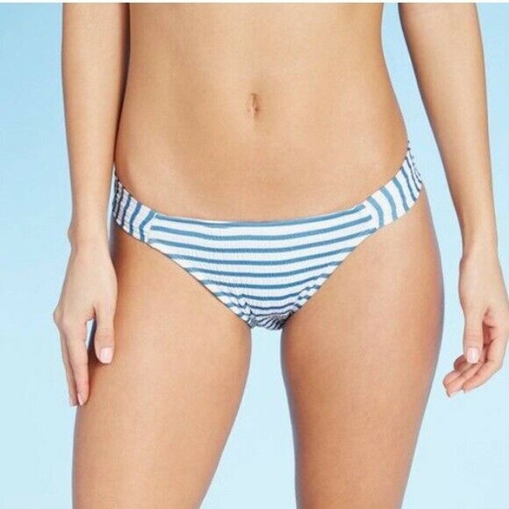 Xhilaration Large Blue Stripe Juniors Textured Hipster Bikini Bottoms NEW NWT
